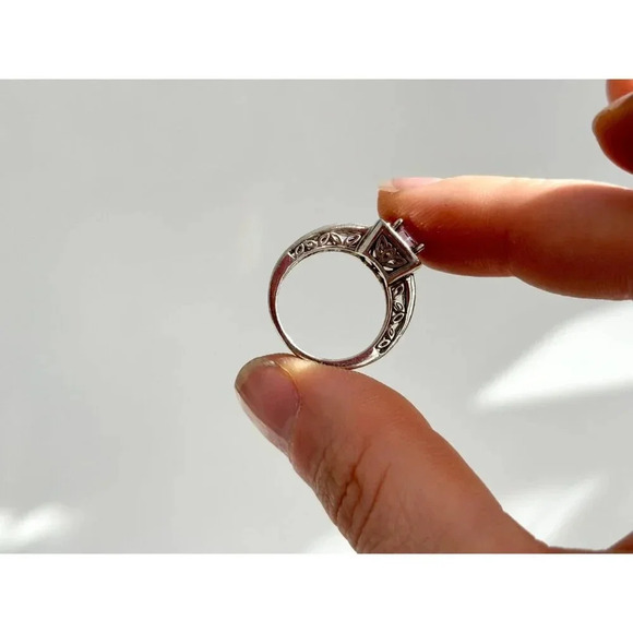 Pink Spinel Emerald Cut CZ Lined Double Shank Vintage Sterling Silver Ring  sz 5 - Picture 7 of 10